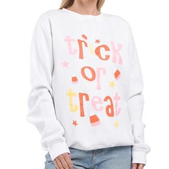 Pacific and Co Trick or Treat Halloween Sweatshirt - Size S - White/Orange - NWT - Picture 1 of 9
